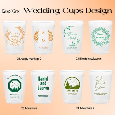 Personalized wedding 12oz 16oz Plastic Cups Monogrammed Wedding Favor Customized Shatterproof Plastic Cup Reception Rehearsal Shower Cup - image6
